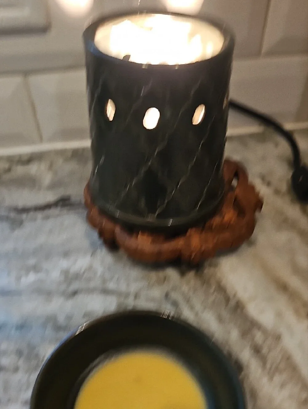 Dark Green Ceramic Aroma Warmer with Geometric Cutouts Scentsy
